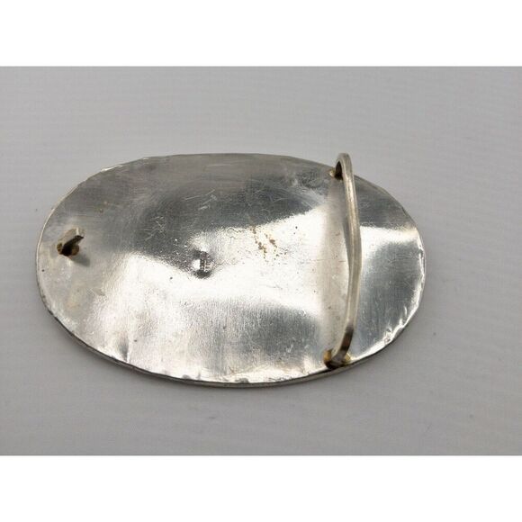 Unique Belt Buckle Wood Mosaic With‎ Multicolor Crystal Stones Silver Base